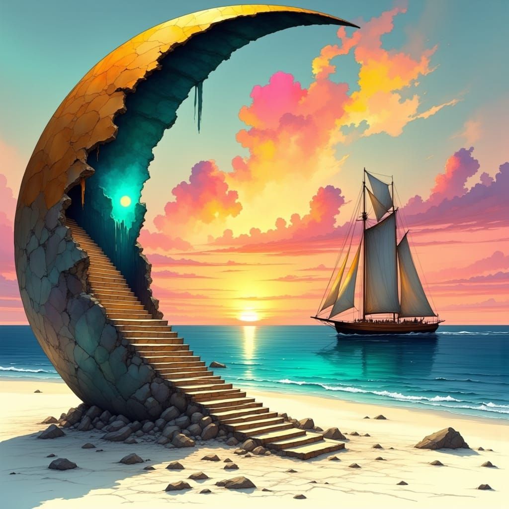 Bronze Half Moon on White Sand Beach