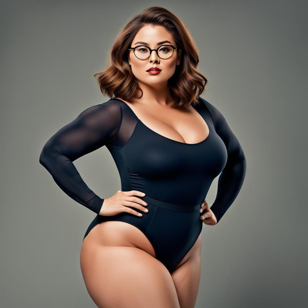 Curvy Woman with Brown Hair in Leotard