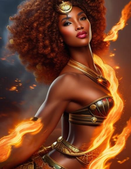 Fire Goddess Portrait in Art Nouveau Style