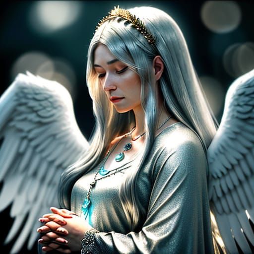 Ethereal Portrait of Pregnant Angel in Soft Golden Light