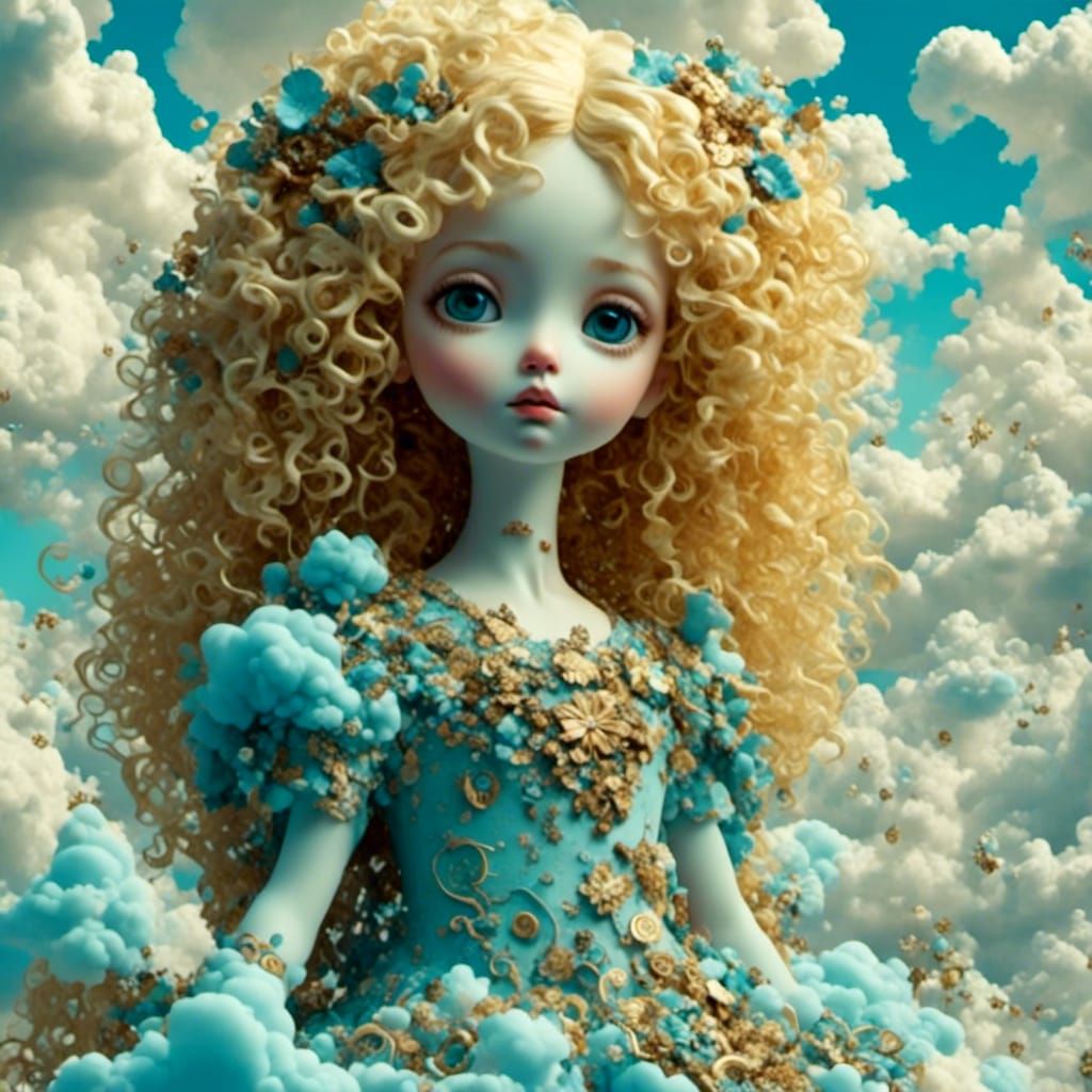 Angel Dolls Hovering Over Clouds in Auroracore Style