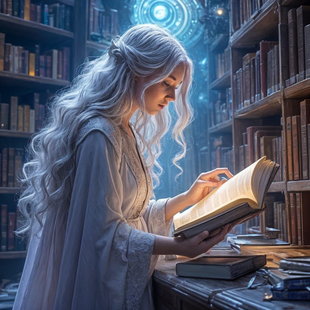 Cosmic Book Sanctuary in Vibrant Art Nouveau Style