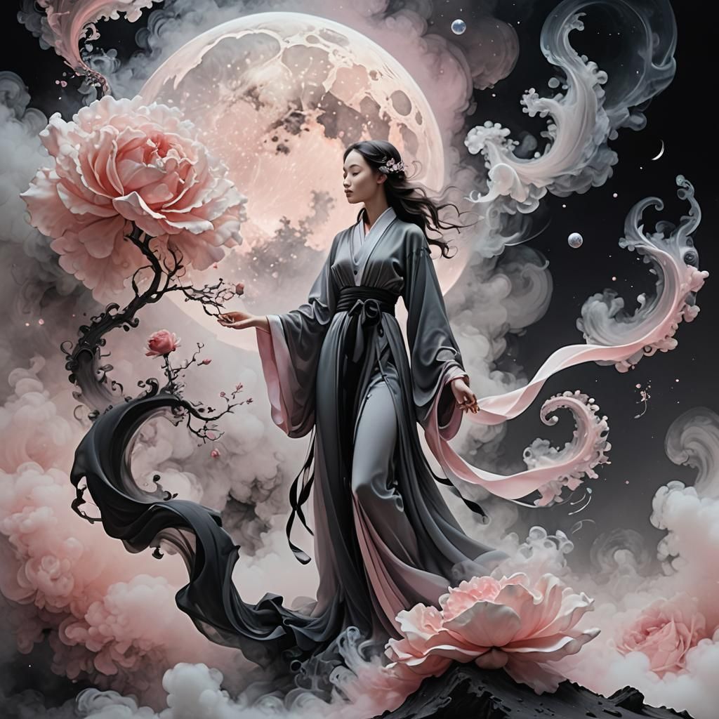 Mystical Smoke Figure on the Moon