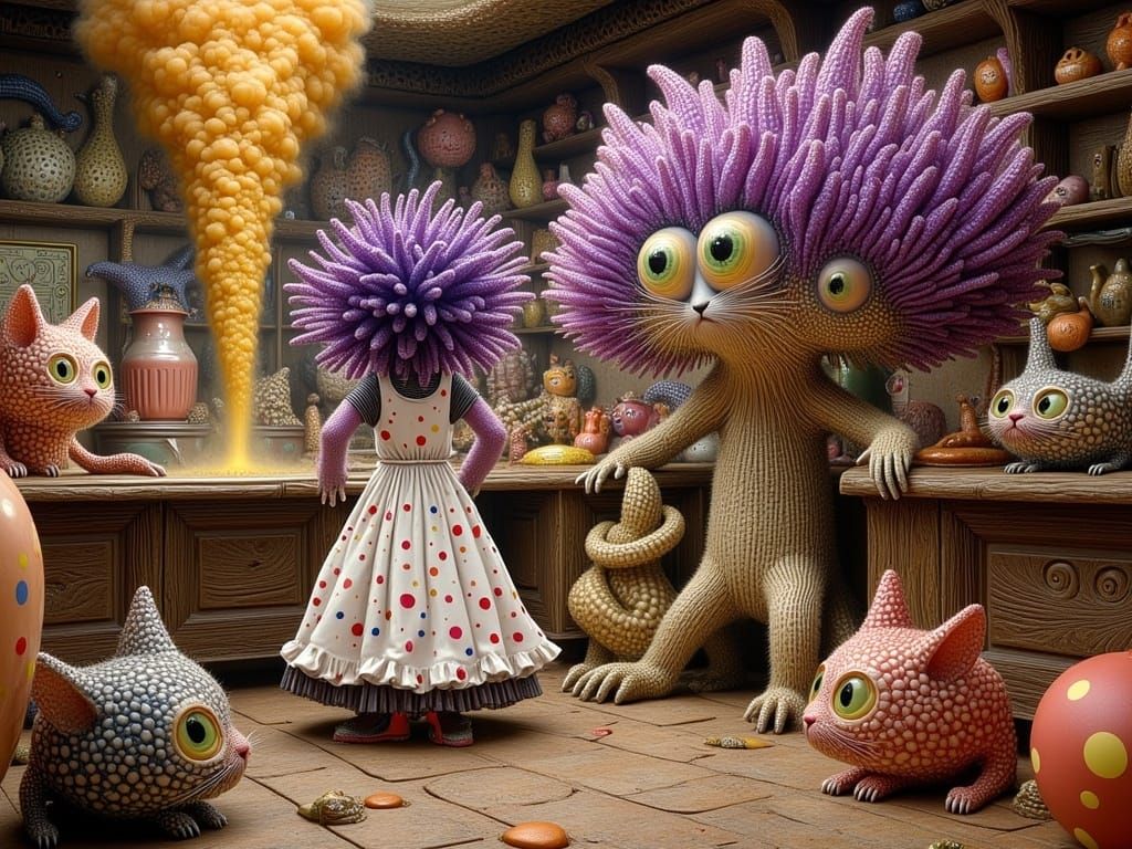 Whimsical Alien in 19th Century Kitchen, Digital Art