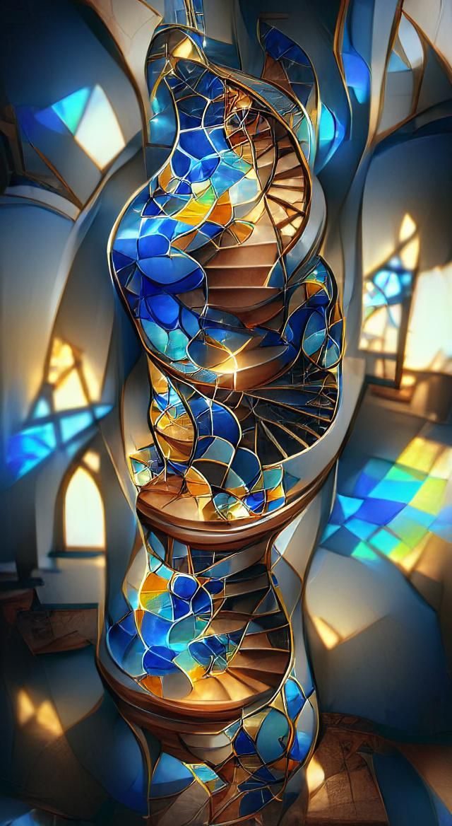 Stained Glass Spiral Staircase in Romanticism Style