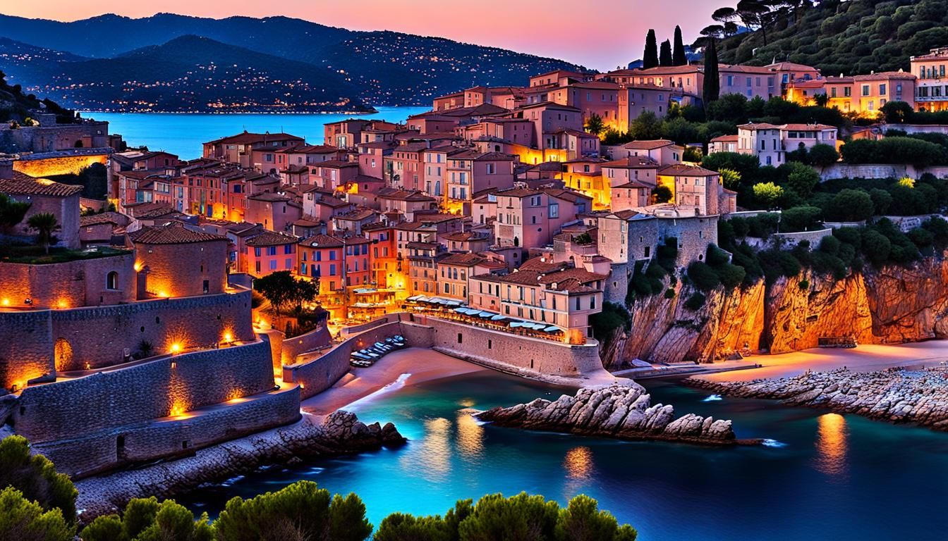 French Riviera Village at Twilight: Digital Illustration