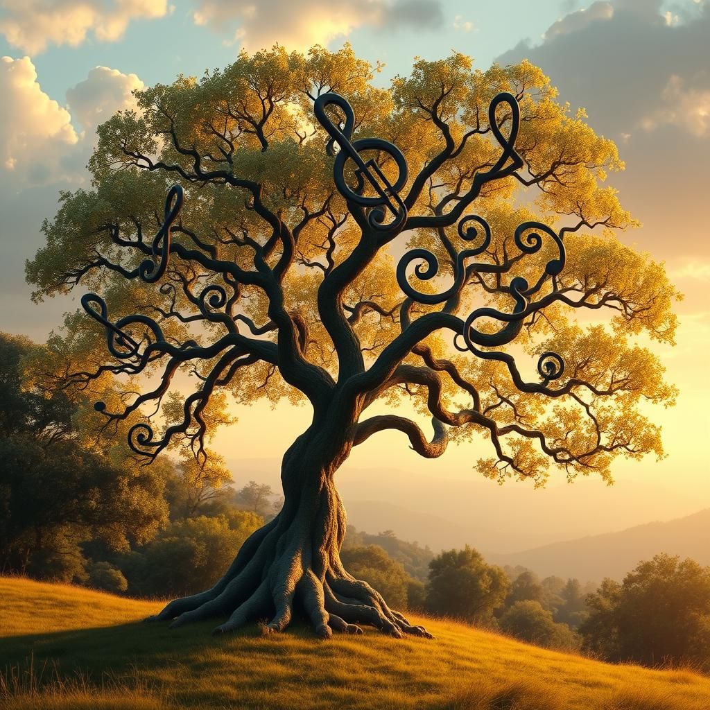 A tree with branches shaped  musical notes.