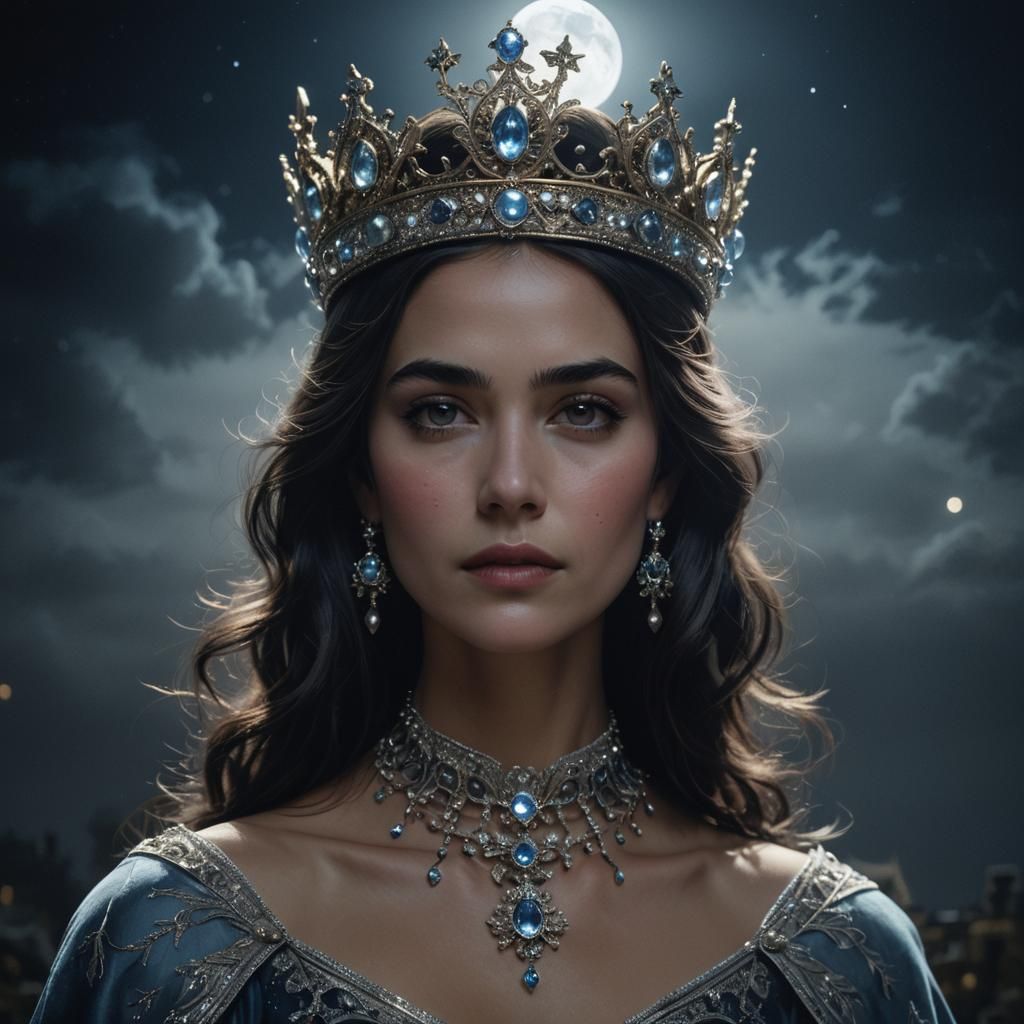 Empowering Woman in Baroque Style, Moonlit Portrait