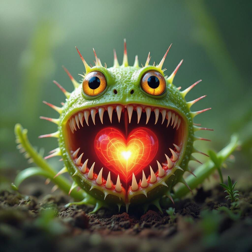 Monstrous Venus Flytrap with Glowing Heart and Eyes
