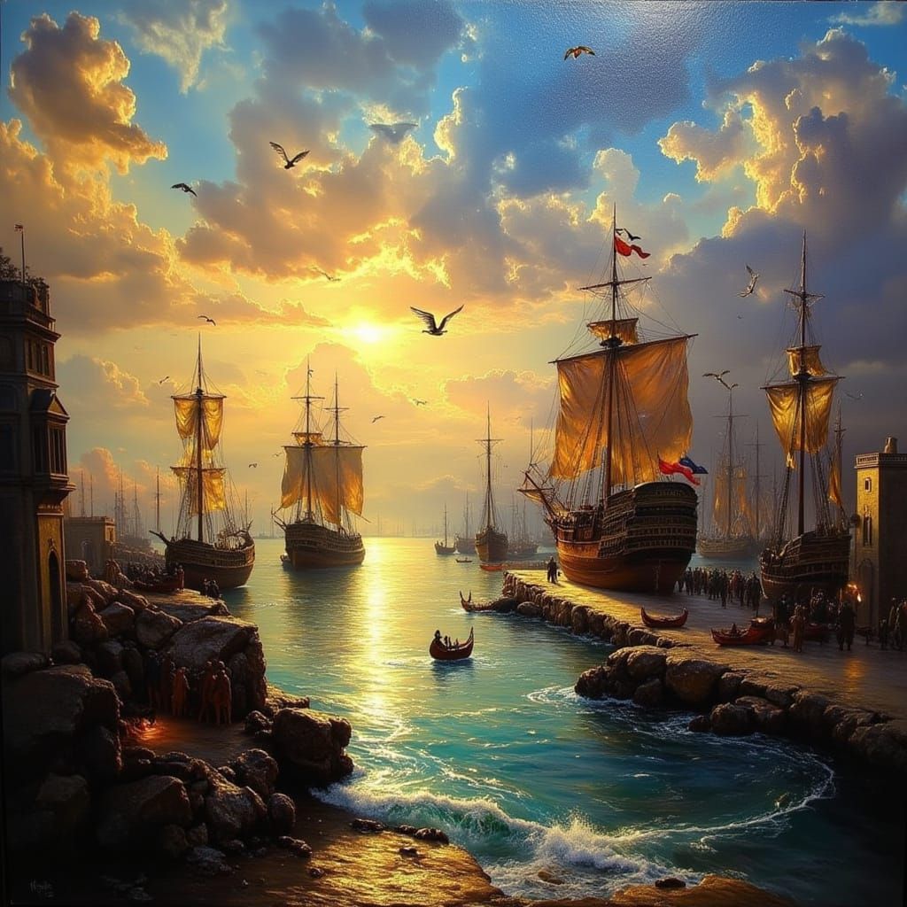 Alexandria Port at Dawn in Turner Aivazovsky Style
