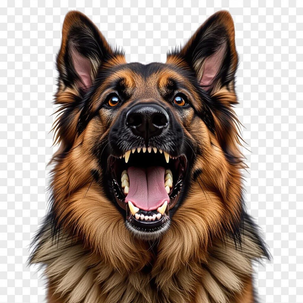 Photorealistic German Shepherd Dog Barking Portrait