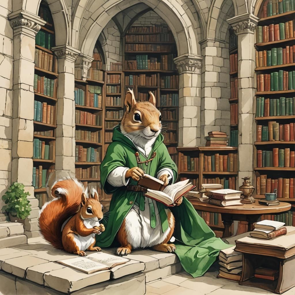 Redwall Style Castle Library with Squirrel Scholars