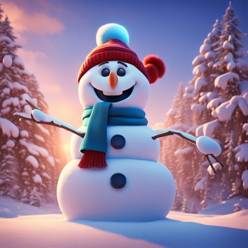 Giant Snowman: Pixar-Style 3D Digital Art