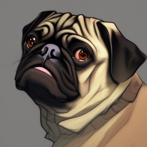 Hyperdetailed Pug Portrait in Volumetric Lighting