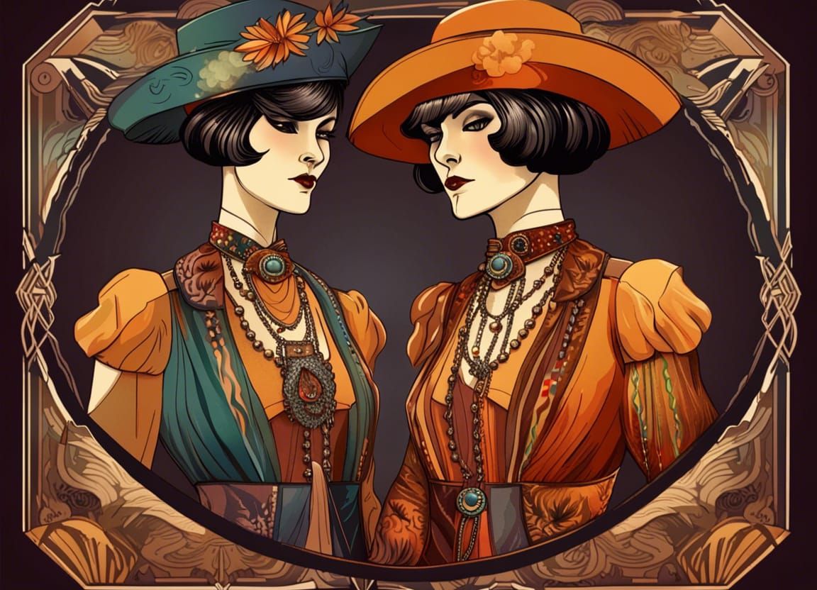 Art Deco Women in Dark Fantasy Western Style