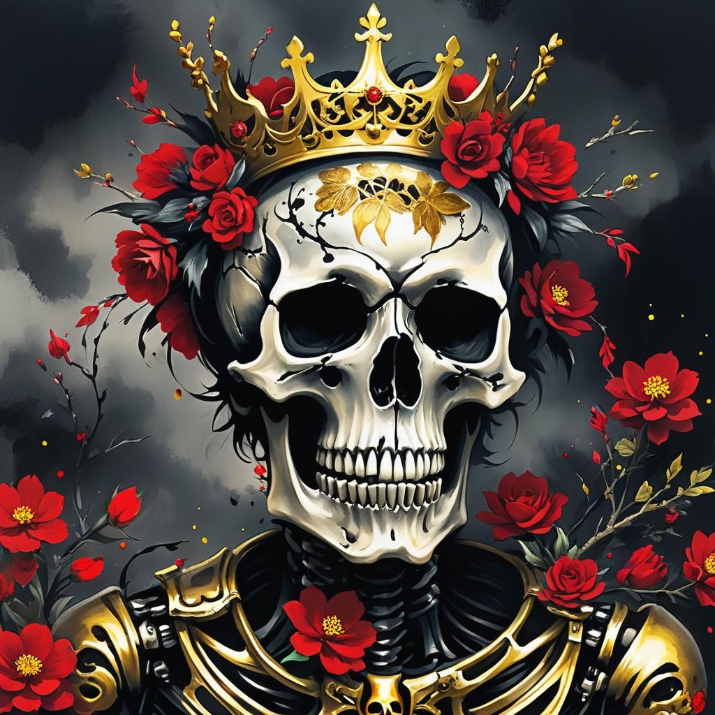 Darkpunk Skeleton in Chinese Ink Painting Style