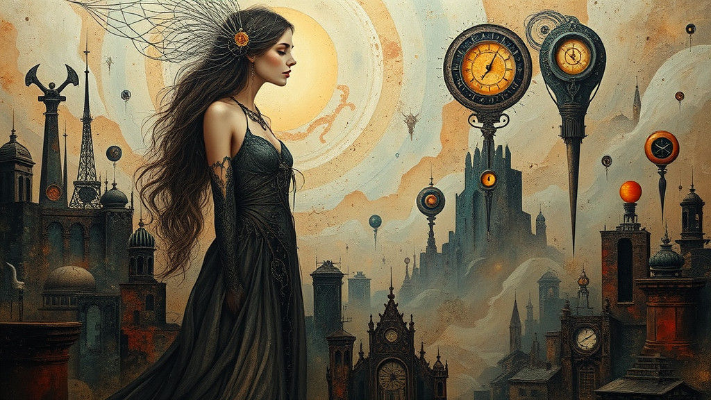 Surreal Woman in Dystopian Impasto Landscape