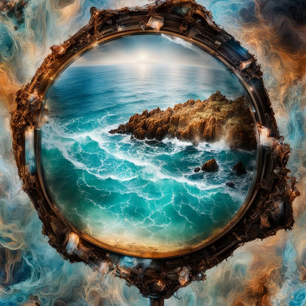 Disintegrating Digital Seascape in Crystal Glass TV