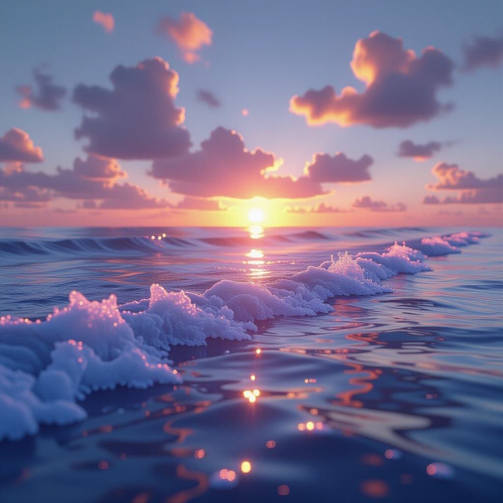 Hyperrealistic Dawn Seascape with Shimmering Waves