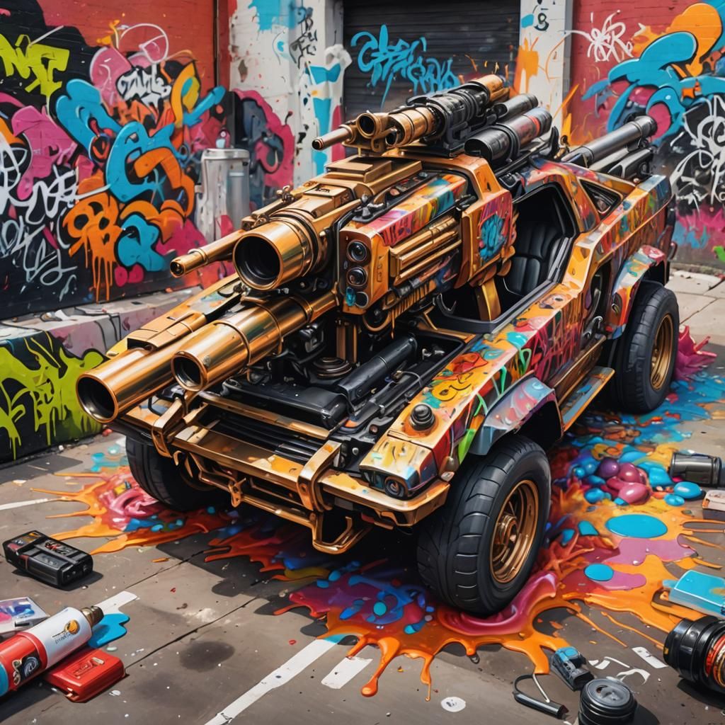 Gatling Gun Car in Graffiti Splash Art Style