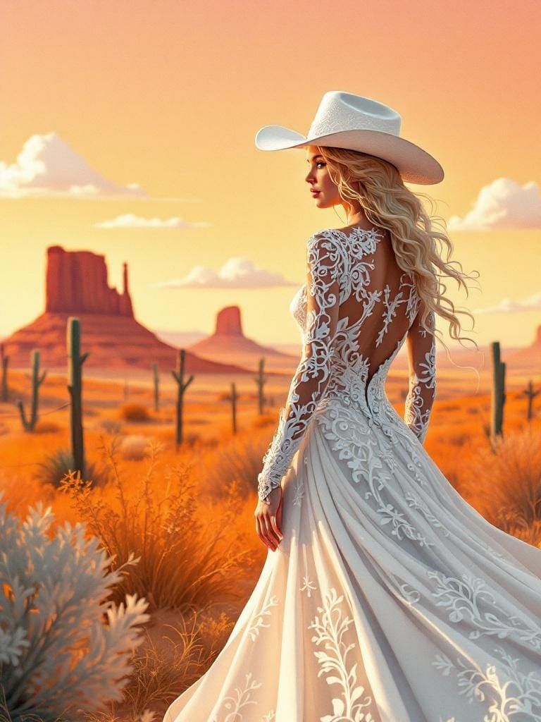 Cowgirl Wedding in Papercraft Style at Sunset