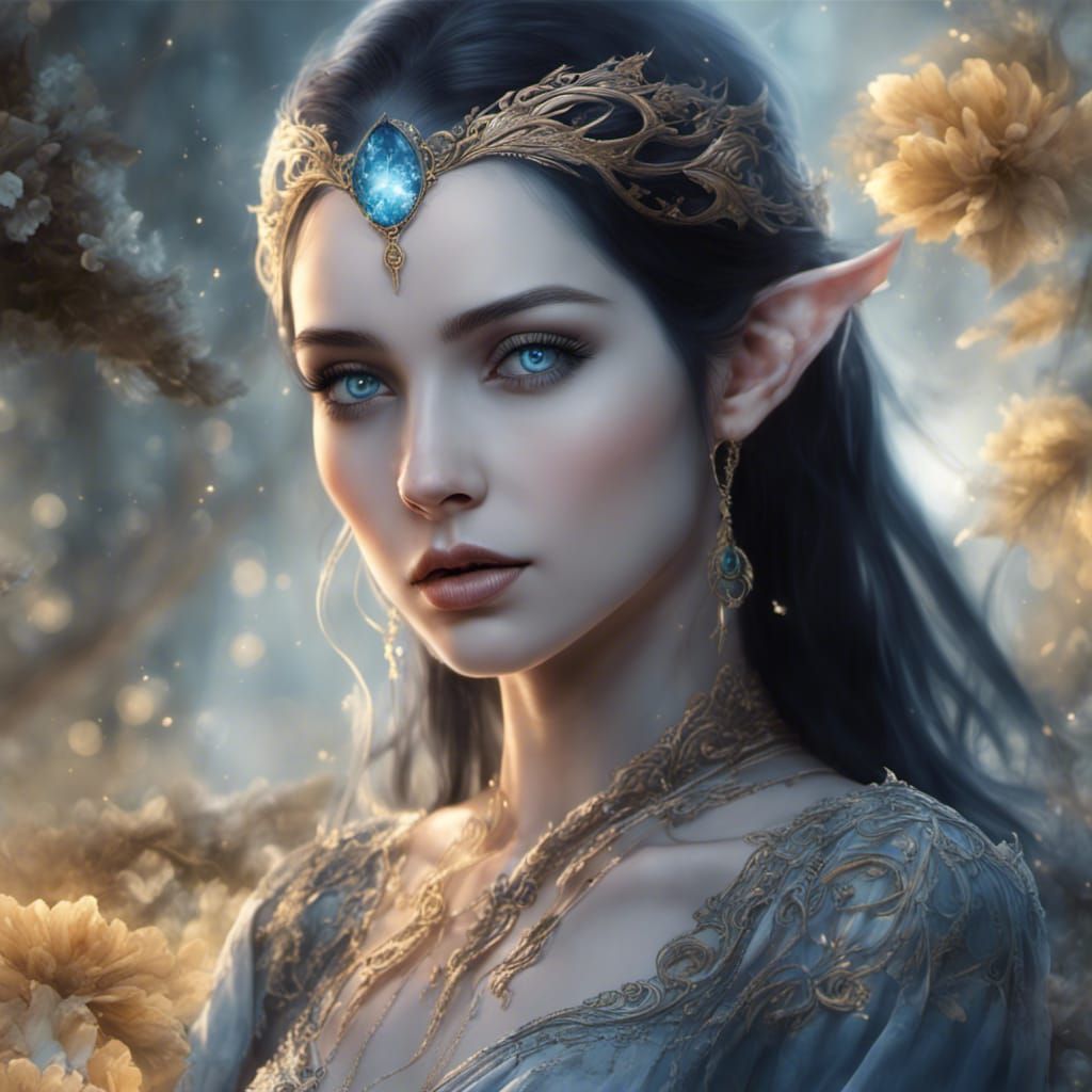 Ethereal Elven Maiden Portrait in Fairycore Style