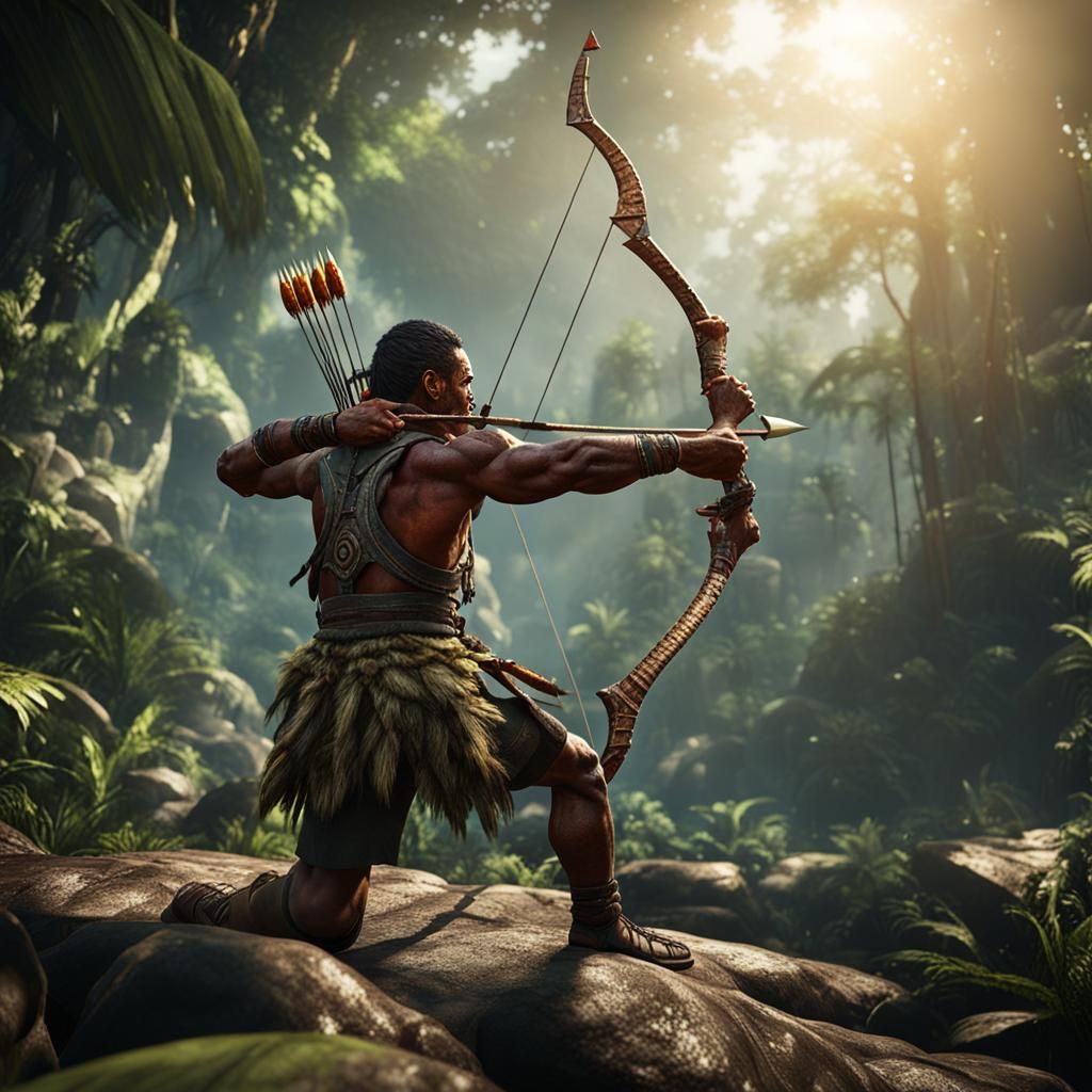 Tribal Warrior in Amazon Jungle, 3D Render