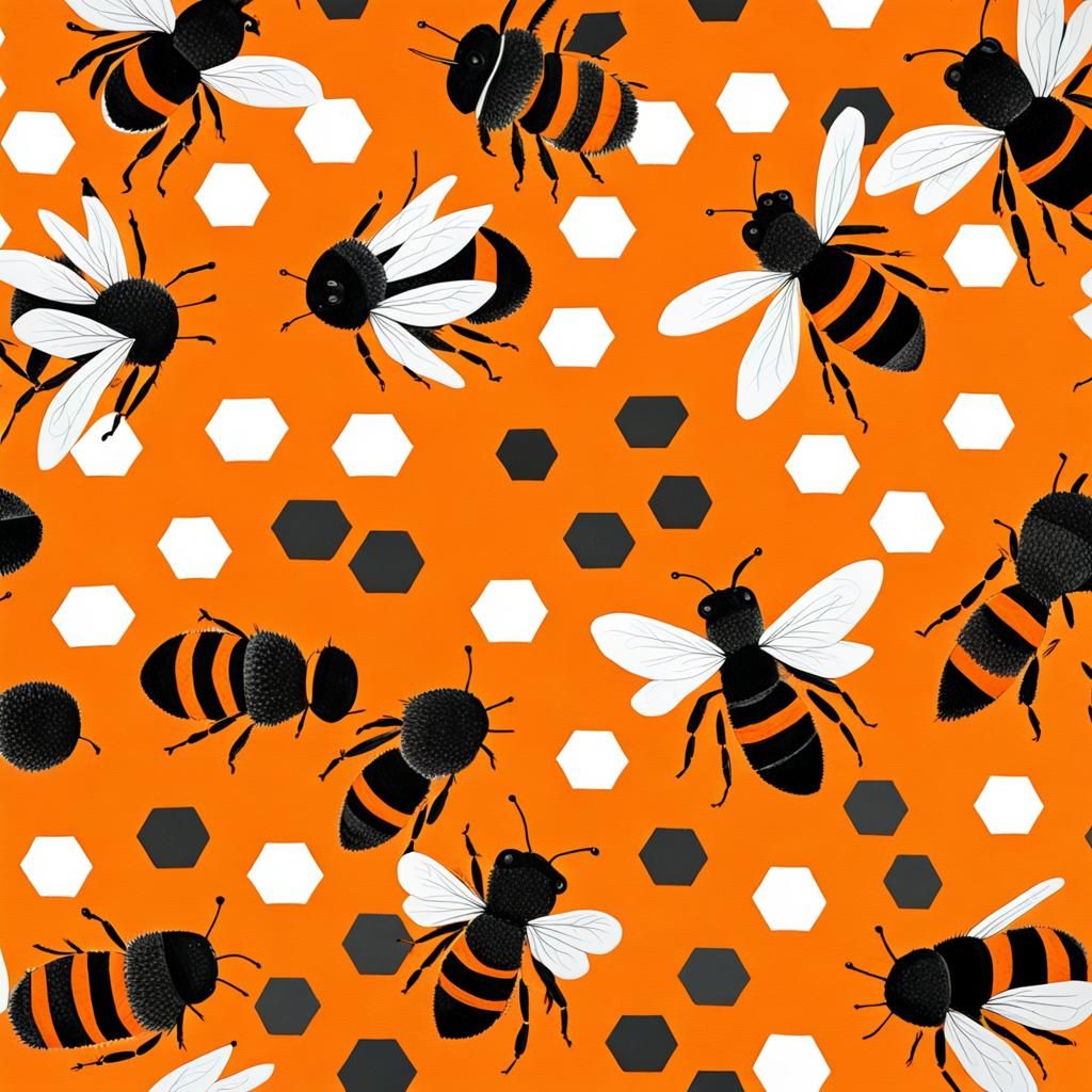 Orange and Black Bees in Detailed Gouache Style