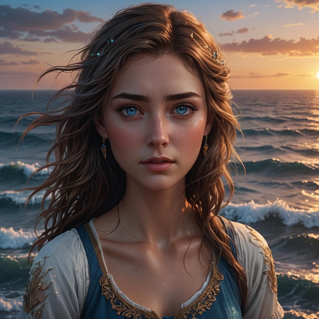 Teen Girl Crying at Sunset: Fantasy Concept Art