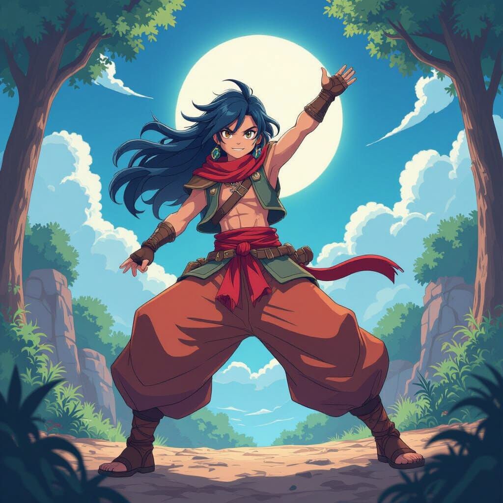 Heroic Character in Sun-Themed Anime Style