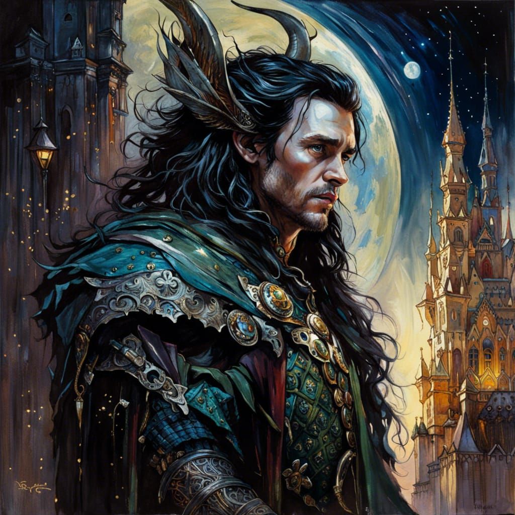 Loki in Medieval Palace with Space Background