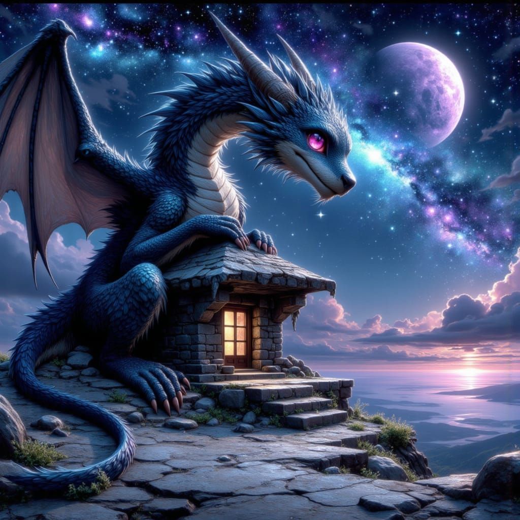 Majestic Opal Dragon Coiled Around Ancient Observatory on De...