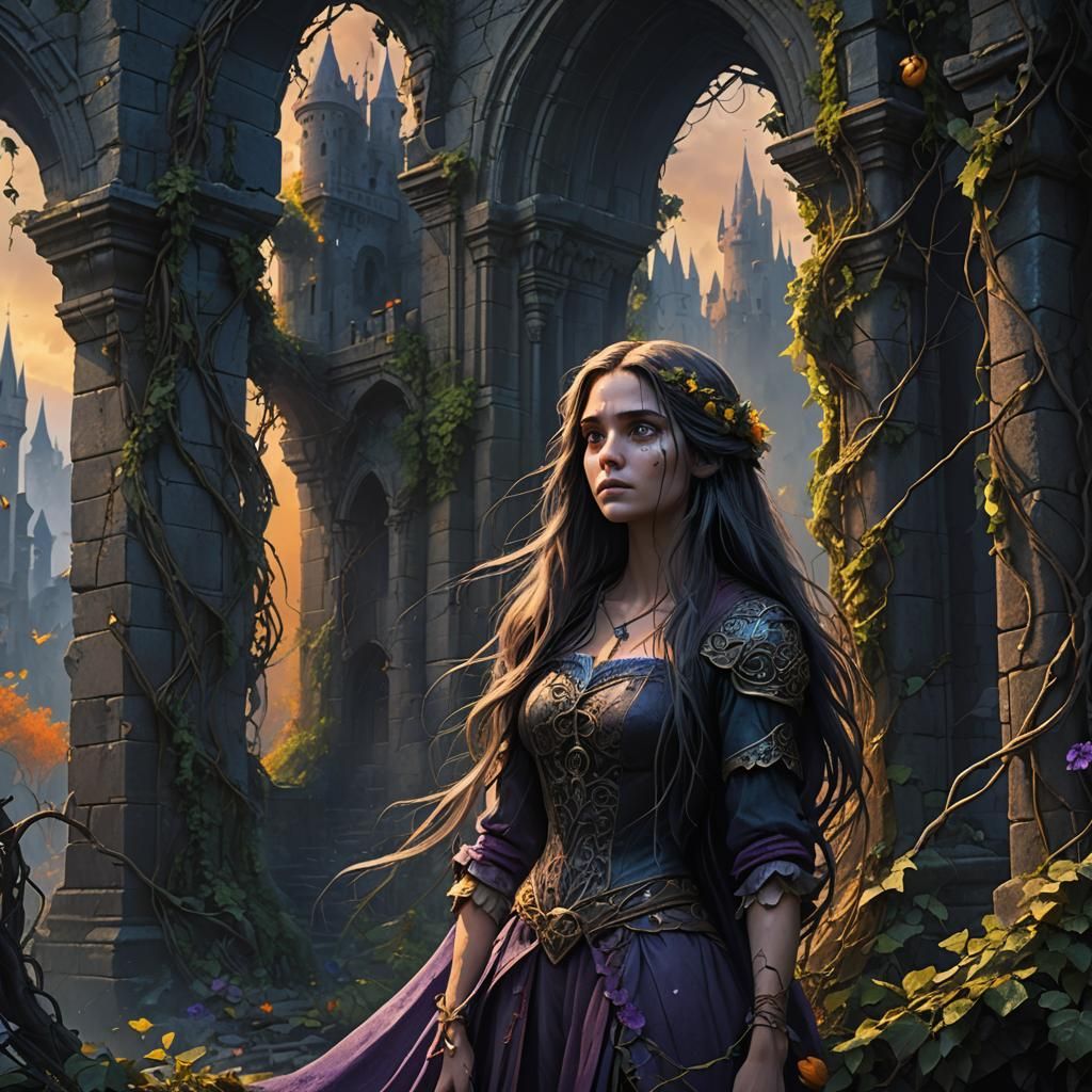 Undead Rapunzel in Dark Fantasy Castle Art