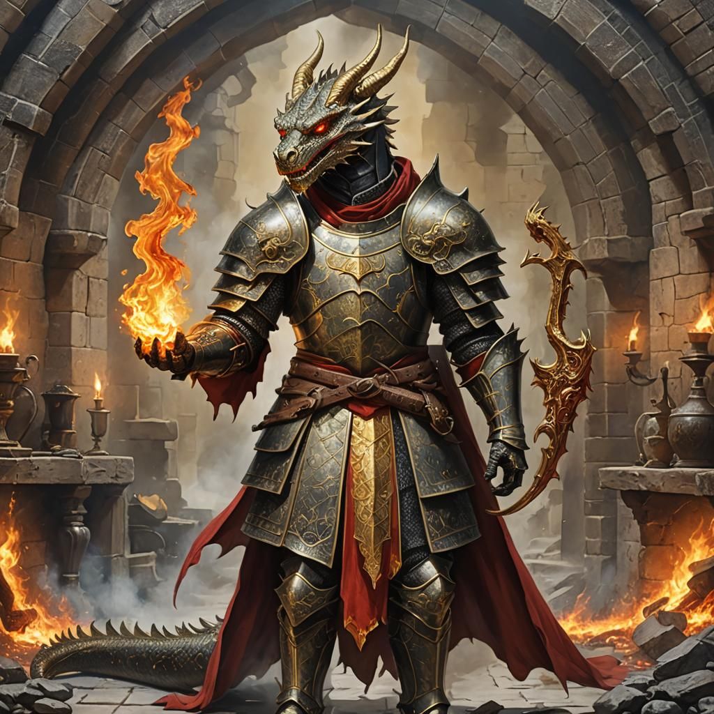 Knight Encountering Dragon in Dark Fantasy Style