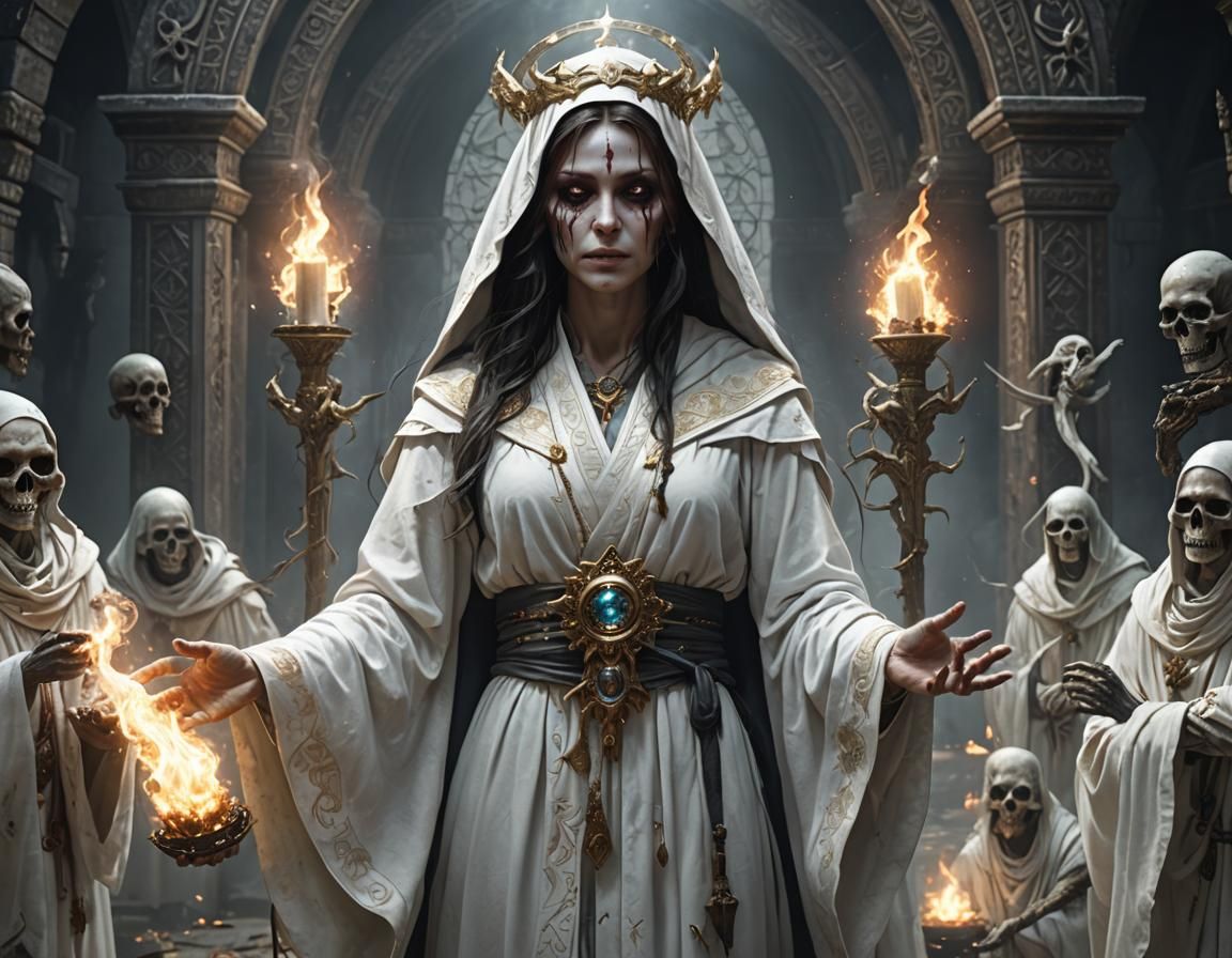 Priestess Battling Undead with Holy Magic in 4K