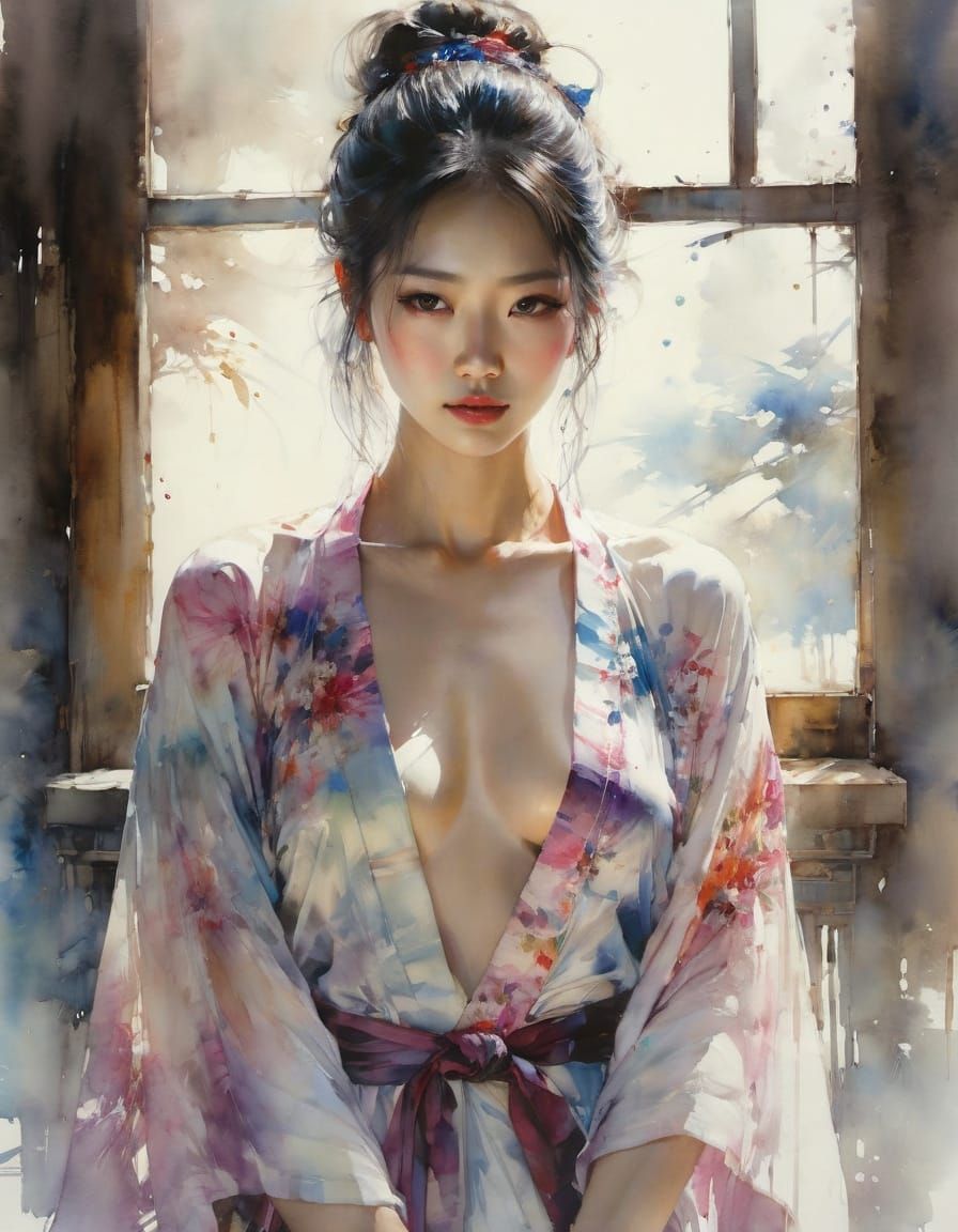 Beautiful Asian Woman in Rustic Silk Robe