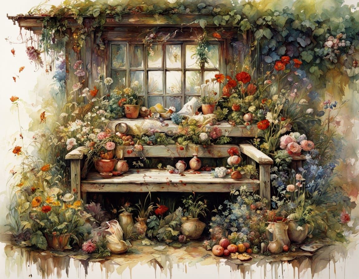 Botanical Garden Bench, Detailed Illustration