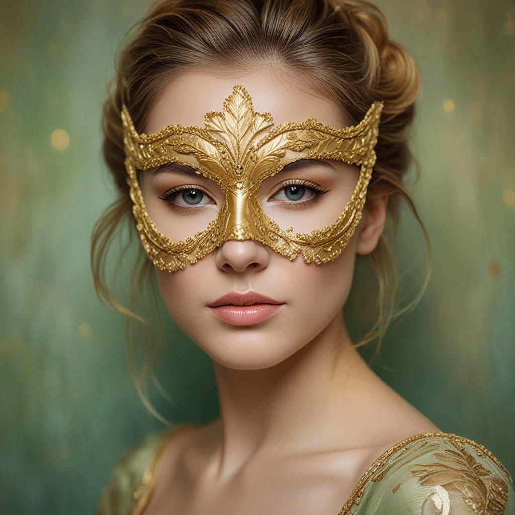 Woman in Gold-Leaf Mask, Oil Painting Style