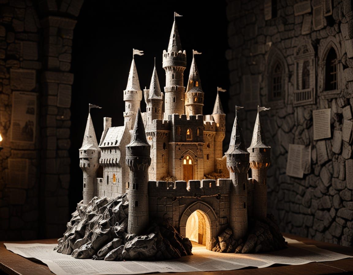 Papier Mache Castle with Cinematic Lighting