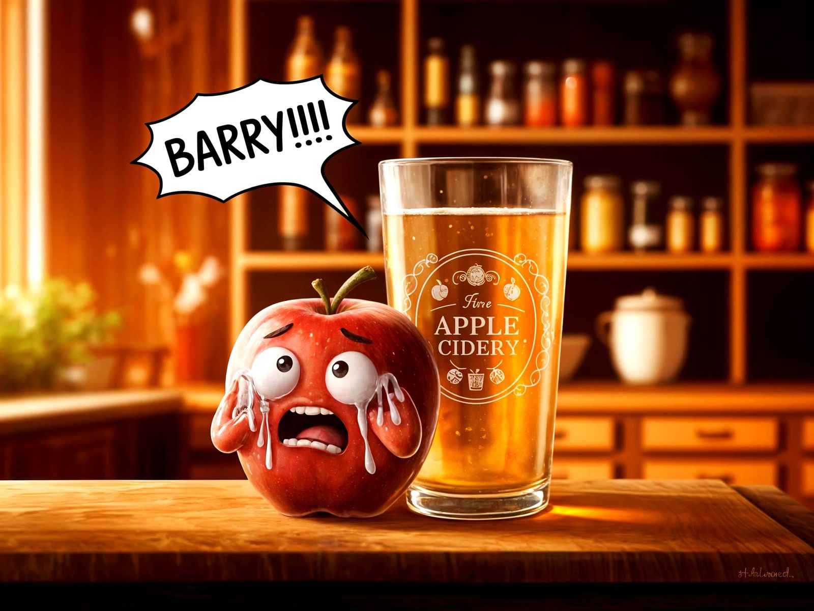 Chibi Apple in Cider Crisis as Impasto Painting