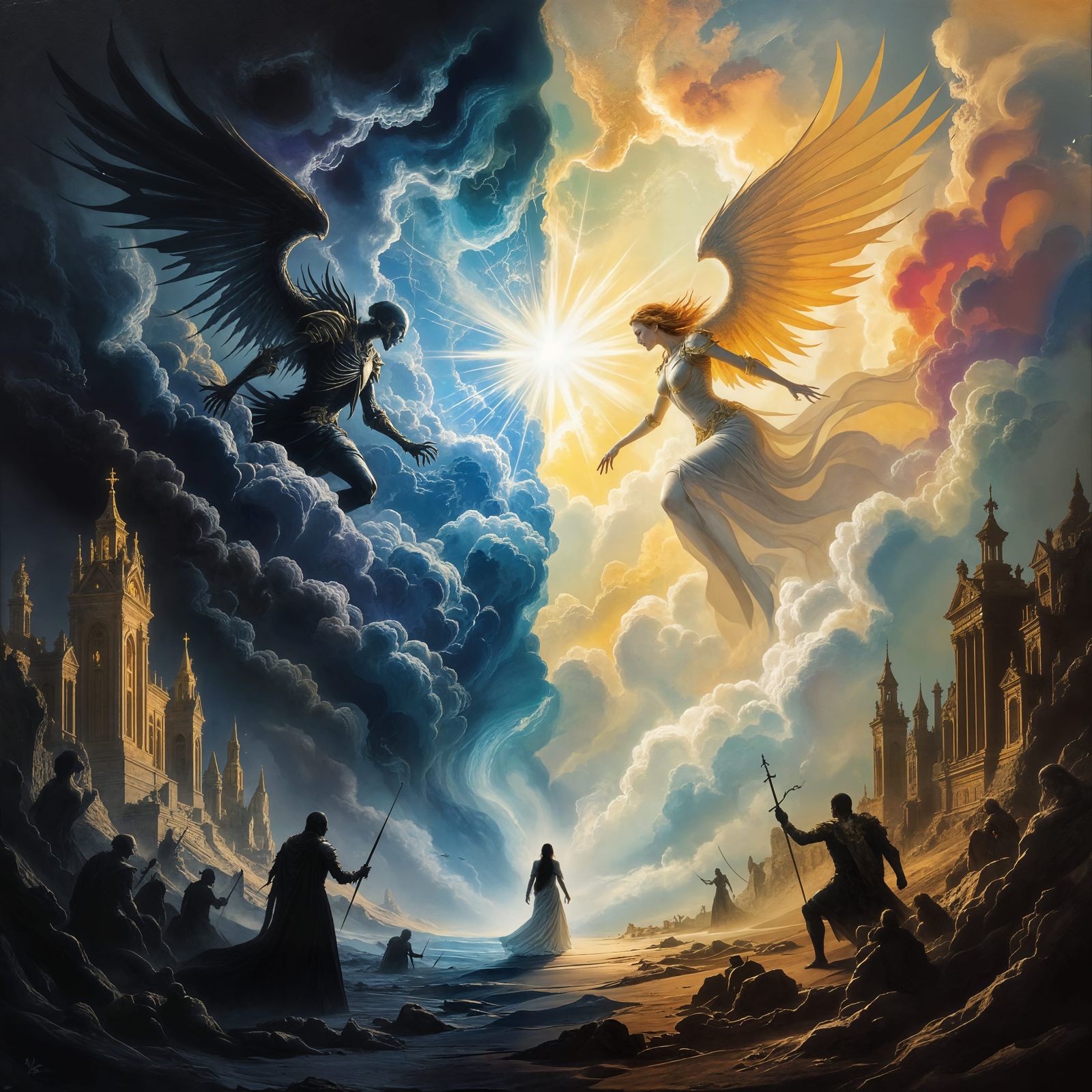 Renaissance Masterpiece: Celestial Battle of Dreams and Nigh...