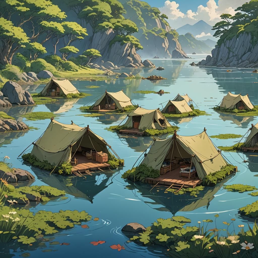 Sea Otter Village in Anime Style