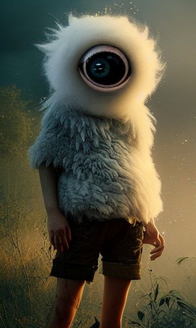 Fluffy Eyeball Monster: Hyper-Realistic Surreal Photography