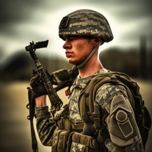 Hyperrealistic Soldier in Sharp Focus