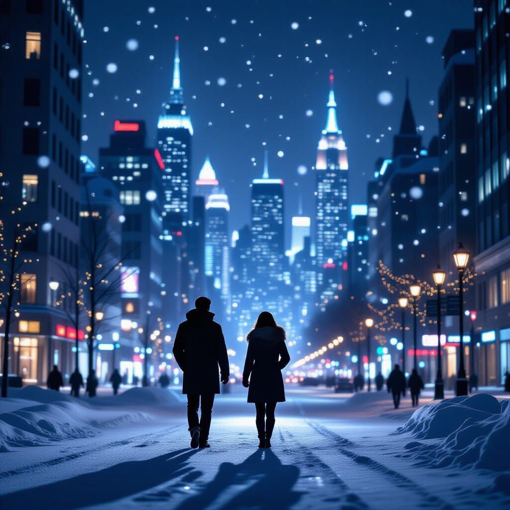Futuristic City Silhouette in Snow