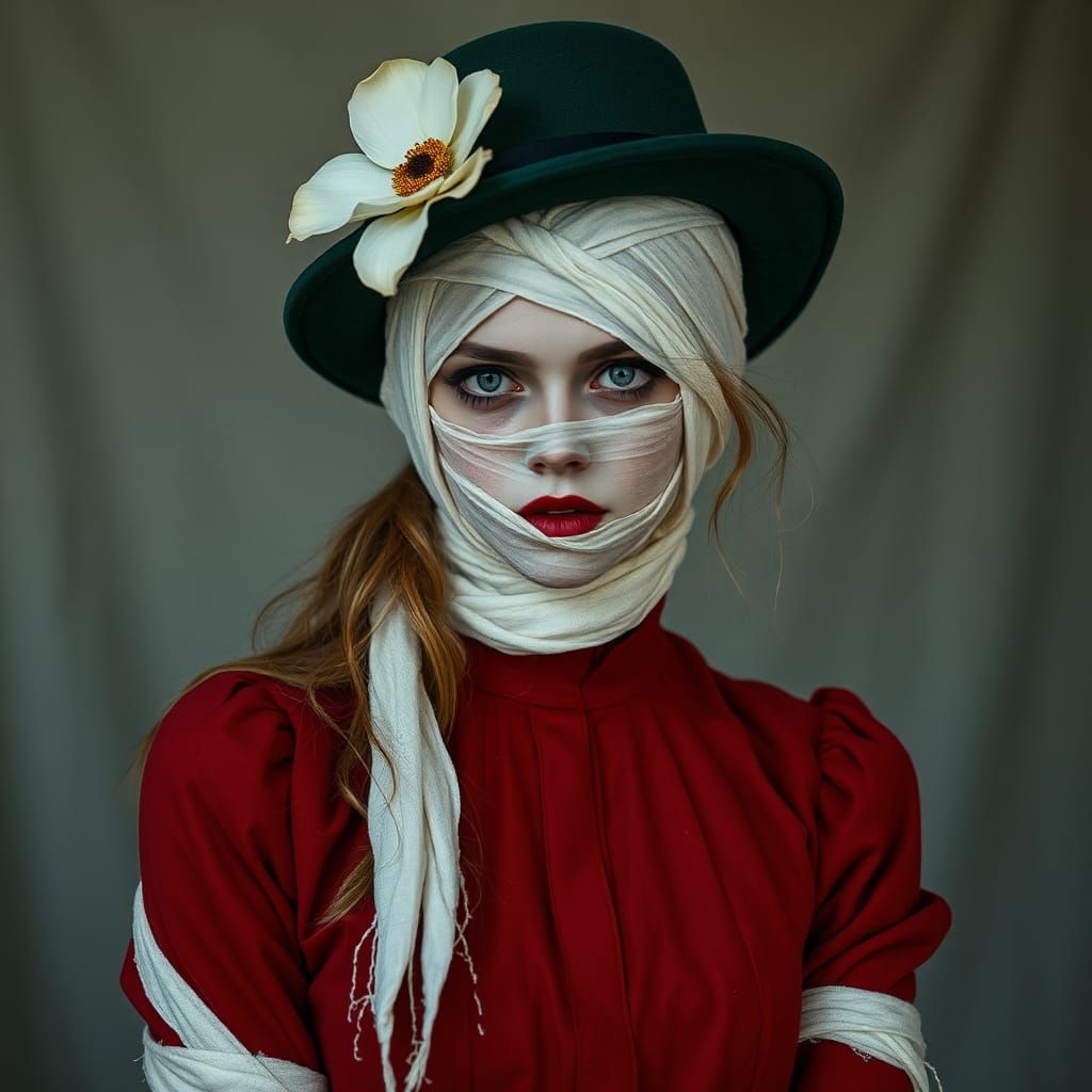 Gothic Bandaged Figure in Sinister Elegance