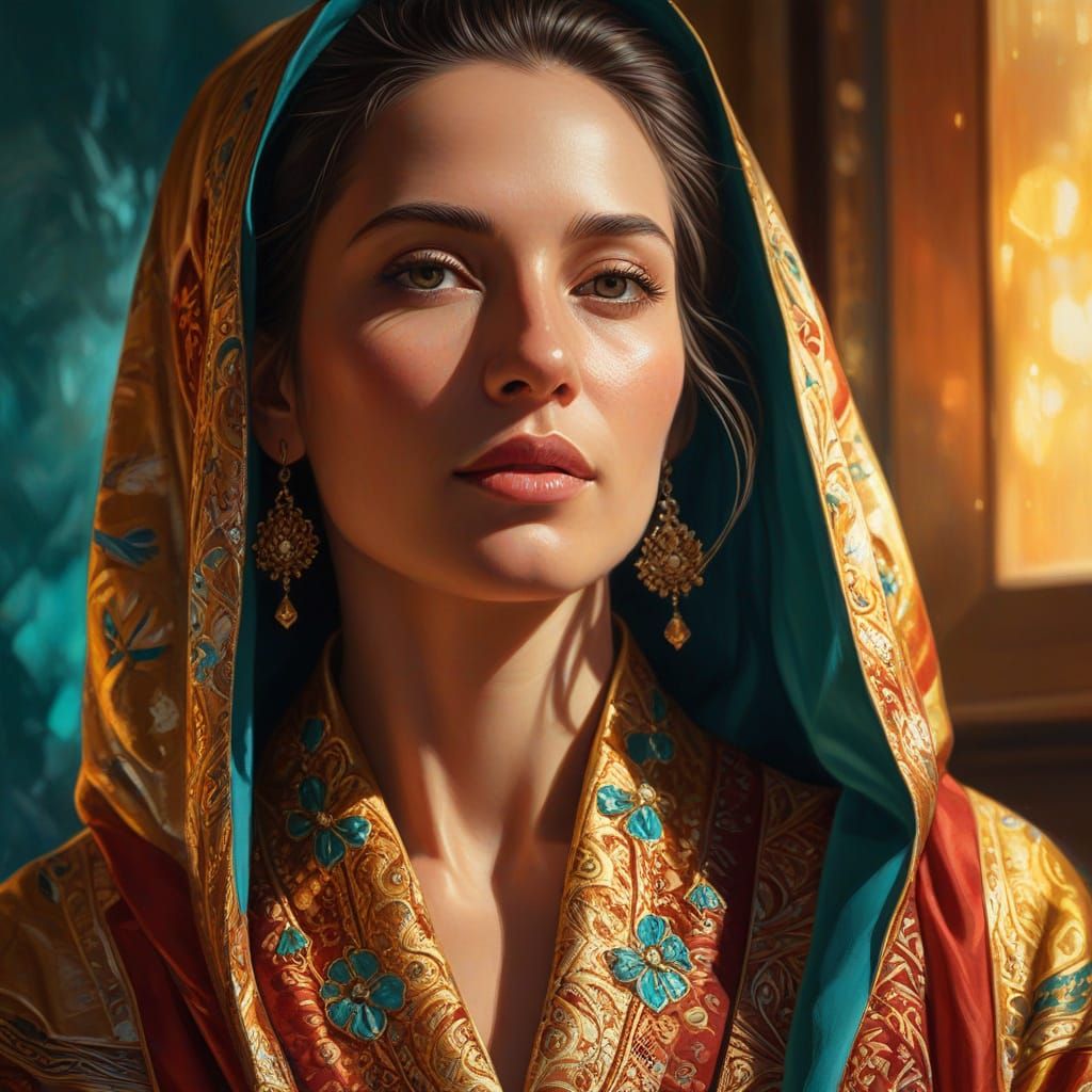 Hyper-Realistic Oil Painting of Woman in Robes
