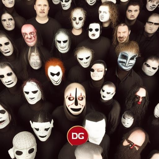 everyone from the band "Slipknot" standing together.