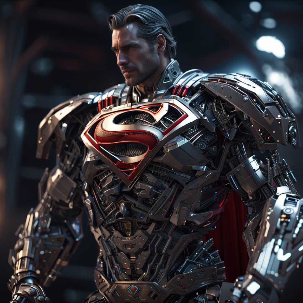 Superman in Mechanical Armor: Sci-Fi Cinematic Render
