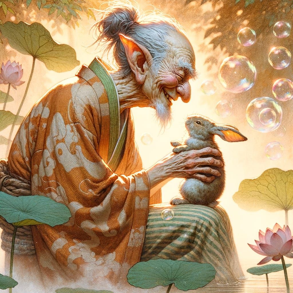 Goblin's Joy: Ukiyo-e Image of Playful Moment